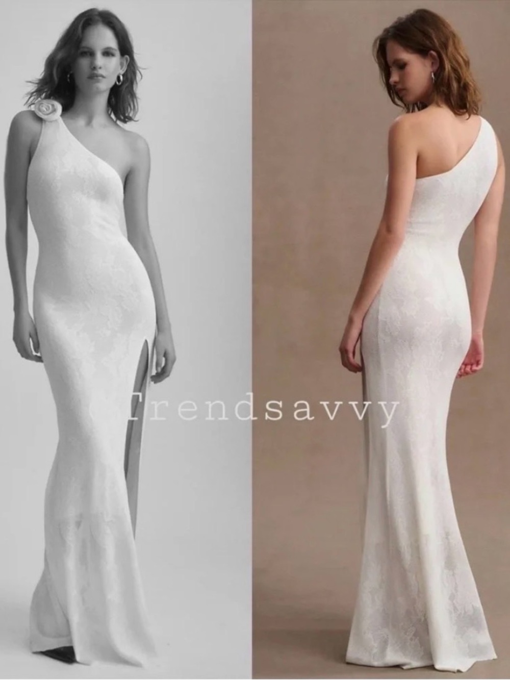 Ronny Kobo Collection One-Shoulder White Lace Gown